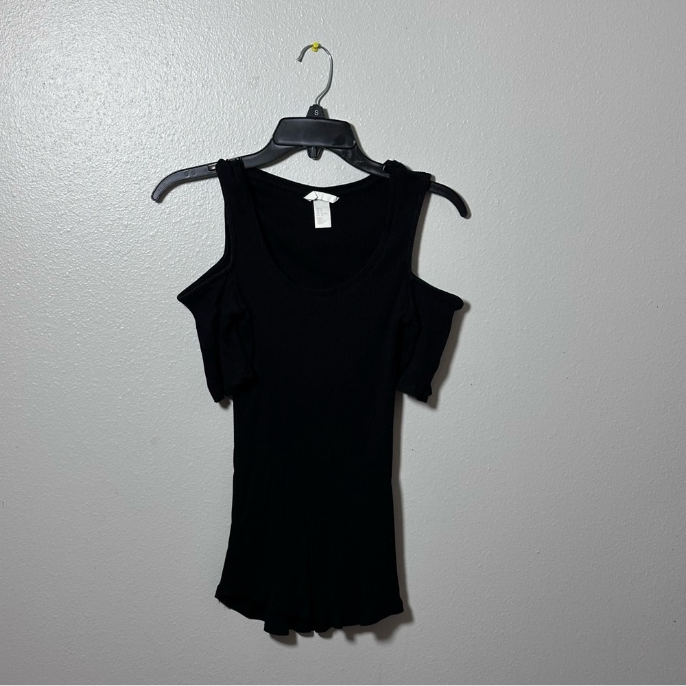H&M Women Casual Minimalist Ribbed‎ Black Blouse Top Size Small